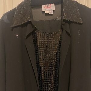 Cache Black glitter Sequin Trim Blazer Set